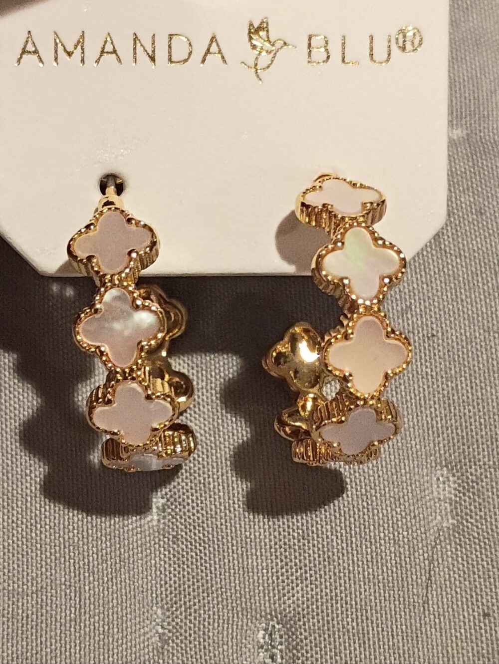 Gold-Dipped Mother of Pearl Clover Drop Earrings